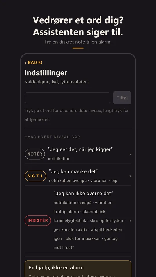 Nøgleordsassistenten i indstillingerne