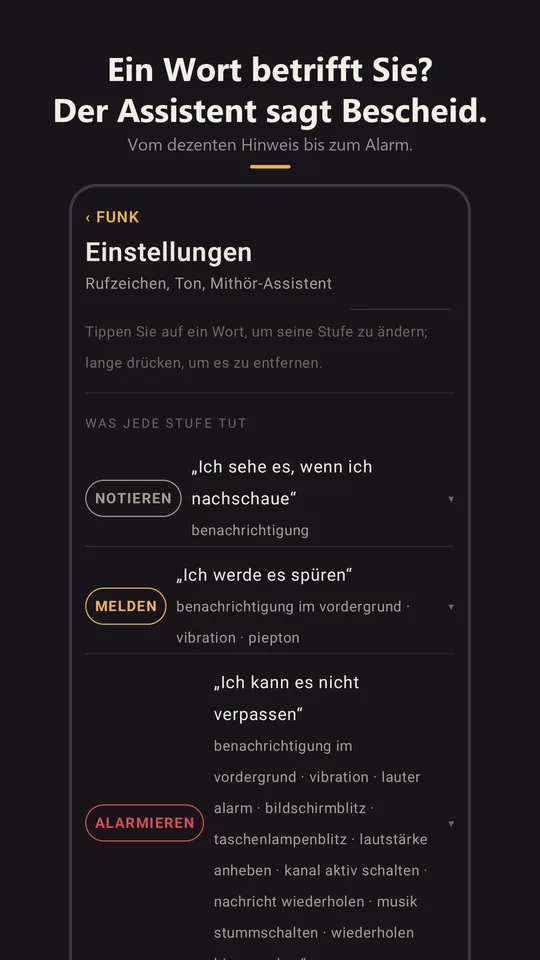 Der Schlüsselwort-Assistent in den Einstellungen