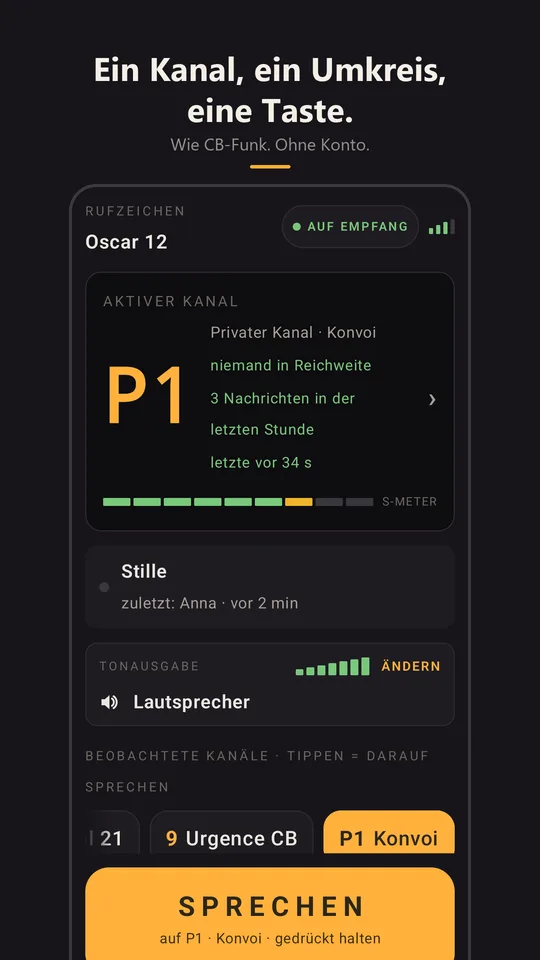 Das Funkgerät auf dem privaten Kanal Konvoi, auf Empfang