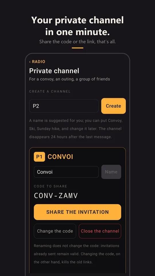 A private channel just created, with its invitation