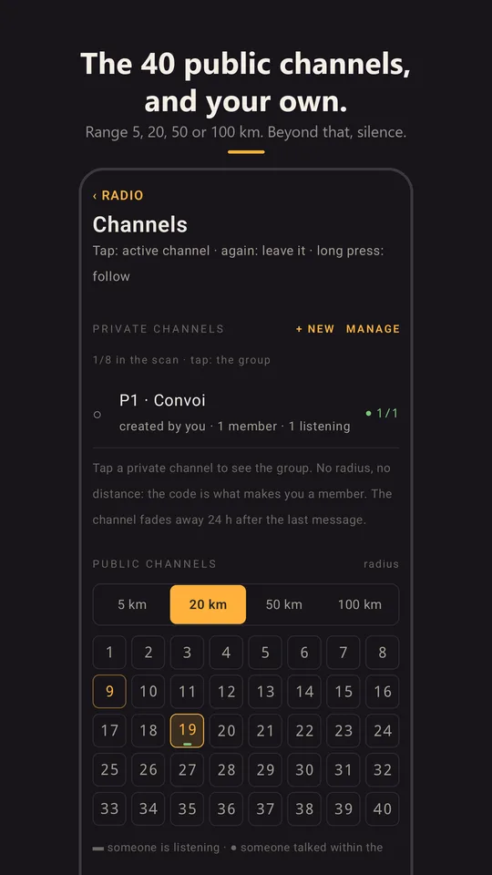 The grid of 40 channels and the range