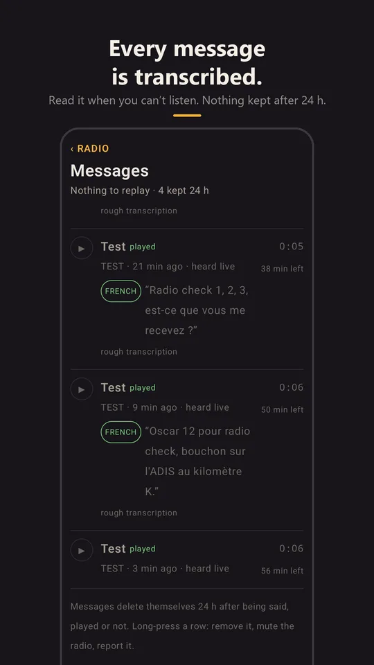 Transcribed messages, one of them delayed