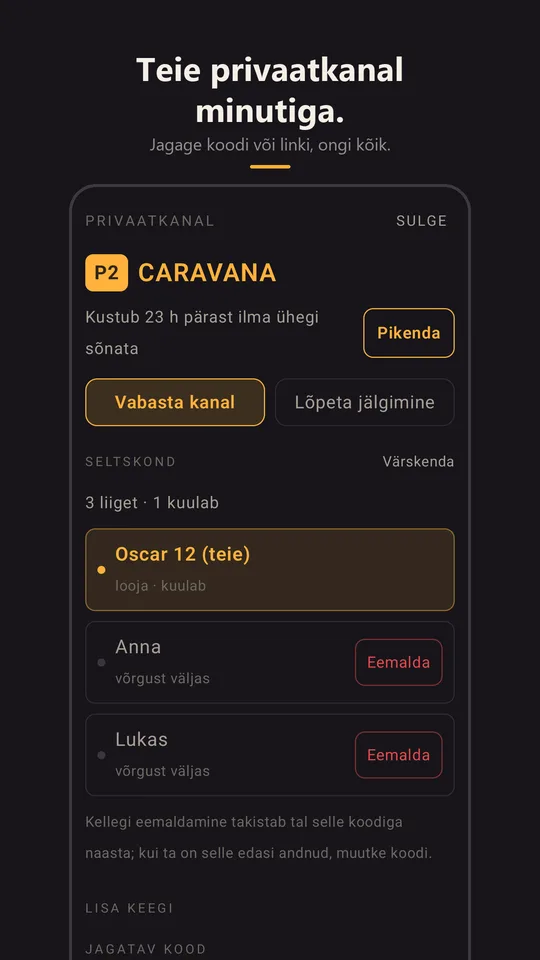 Privaatkanal Caravana oma grupiga