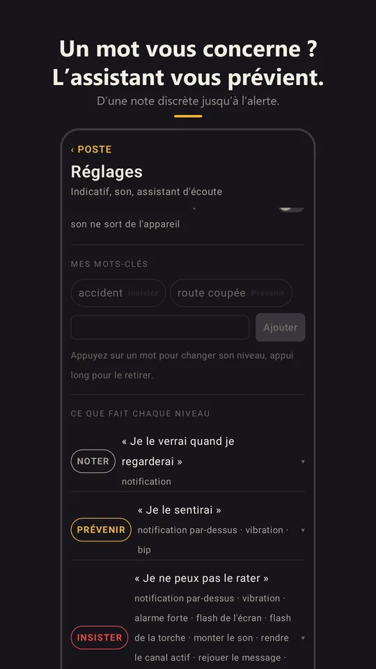 L'assistant à mots-clés dans les réglages