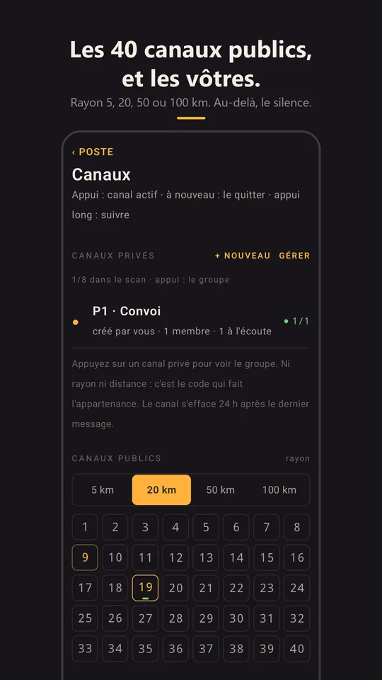 La grille des 40 canaux et le rayon