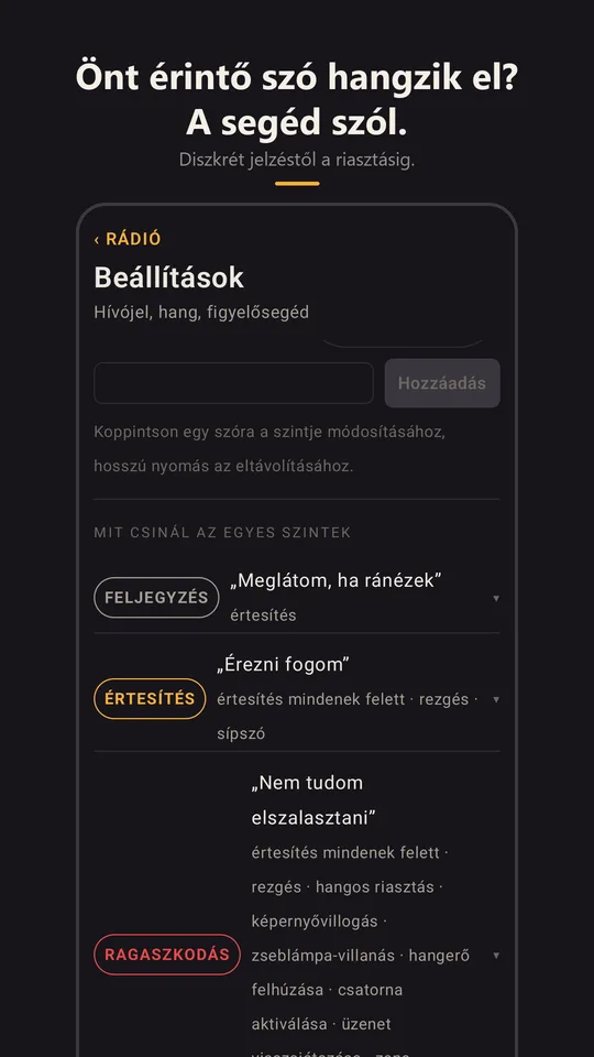 A kulcsszavas segéd a beállításokban