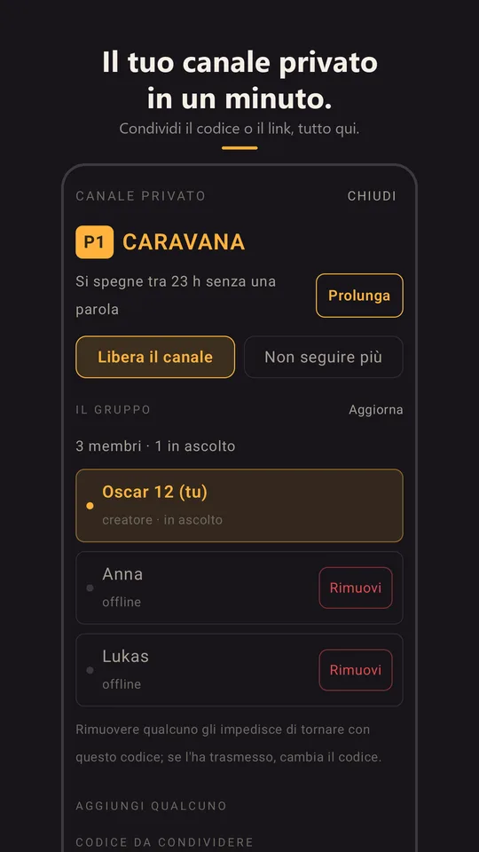 Il canale privato Caravana con il suo gruppo