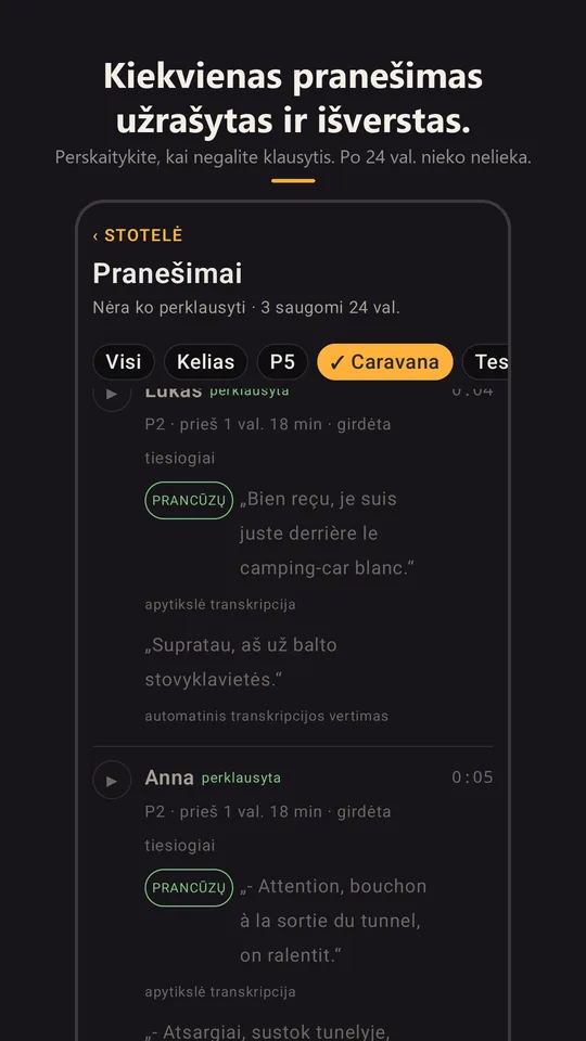 Kolonos pranešimai, transkribuoti ir išversti