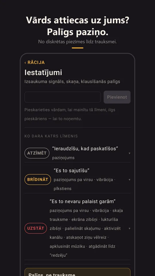 Atslēgvārdu palīgs iestatījumos