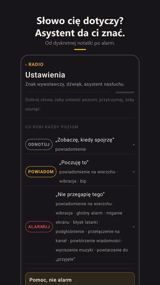 Asystent słów kluczowych w ustawieniach