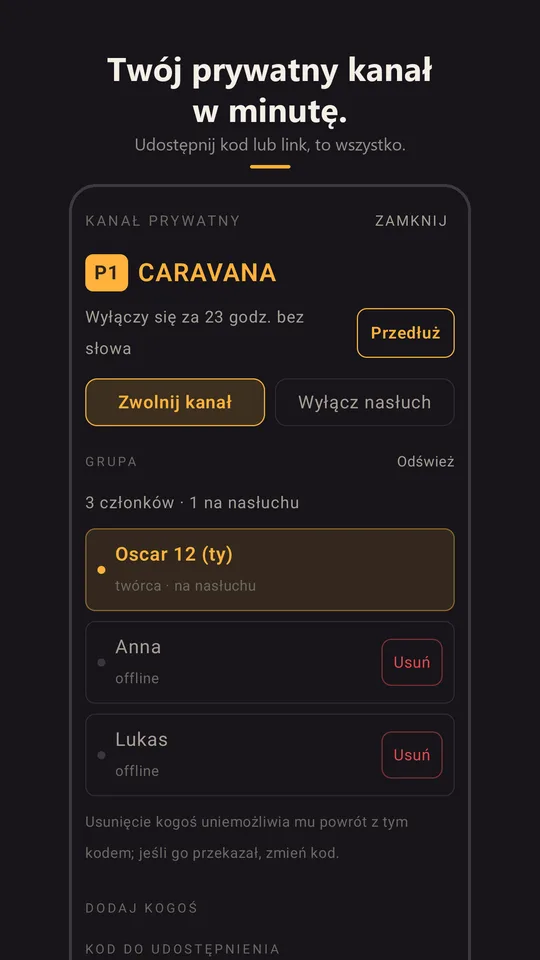 Kanał prywatny Caravana i jego grupa