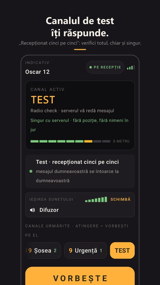 Radio check-ul care răspunde recepționat tare și clar