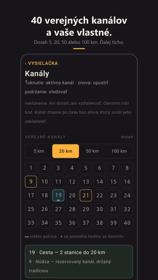 Mriežka 40 kanálov a dosah