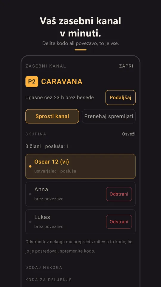 Zasebni kanal Caravana s svojo skupino