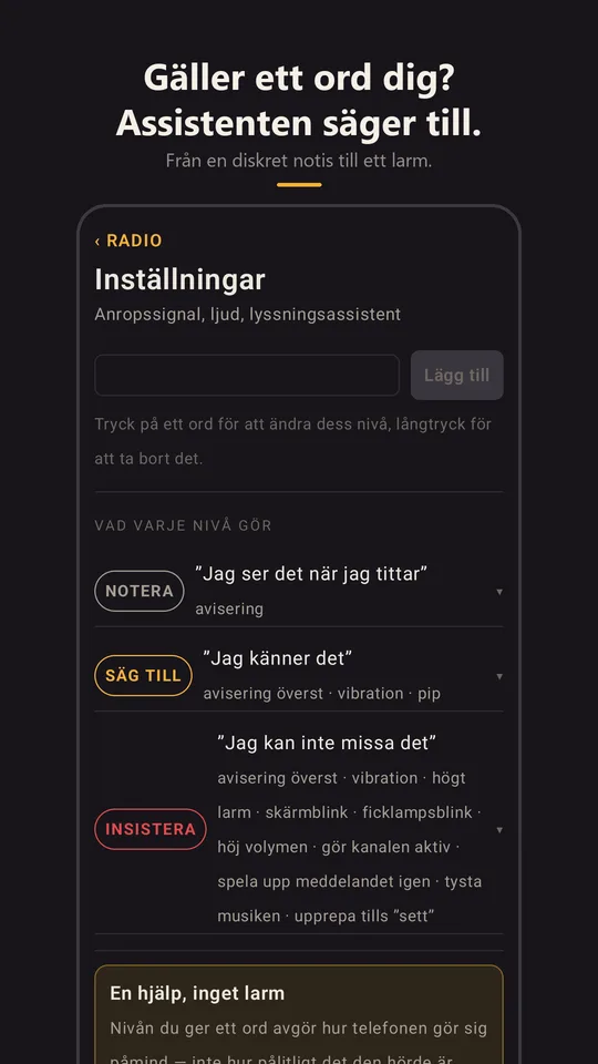 Nyckelordsassistenten i inställningarna