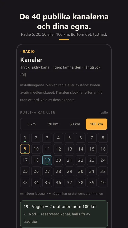 Rutnätet med de 40 kanalerna och radien